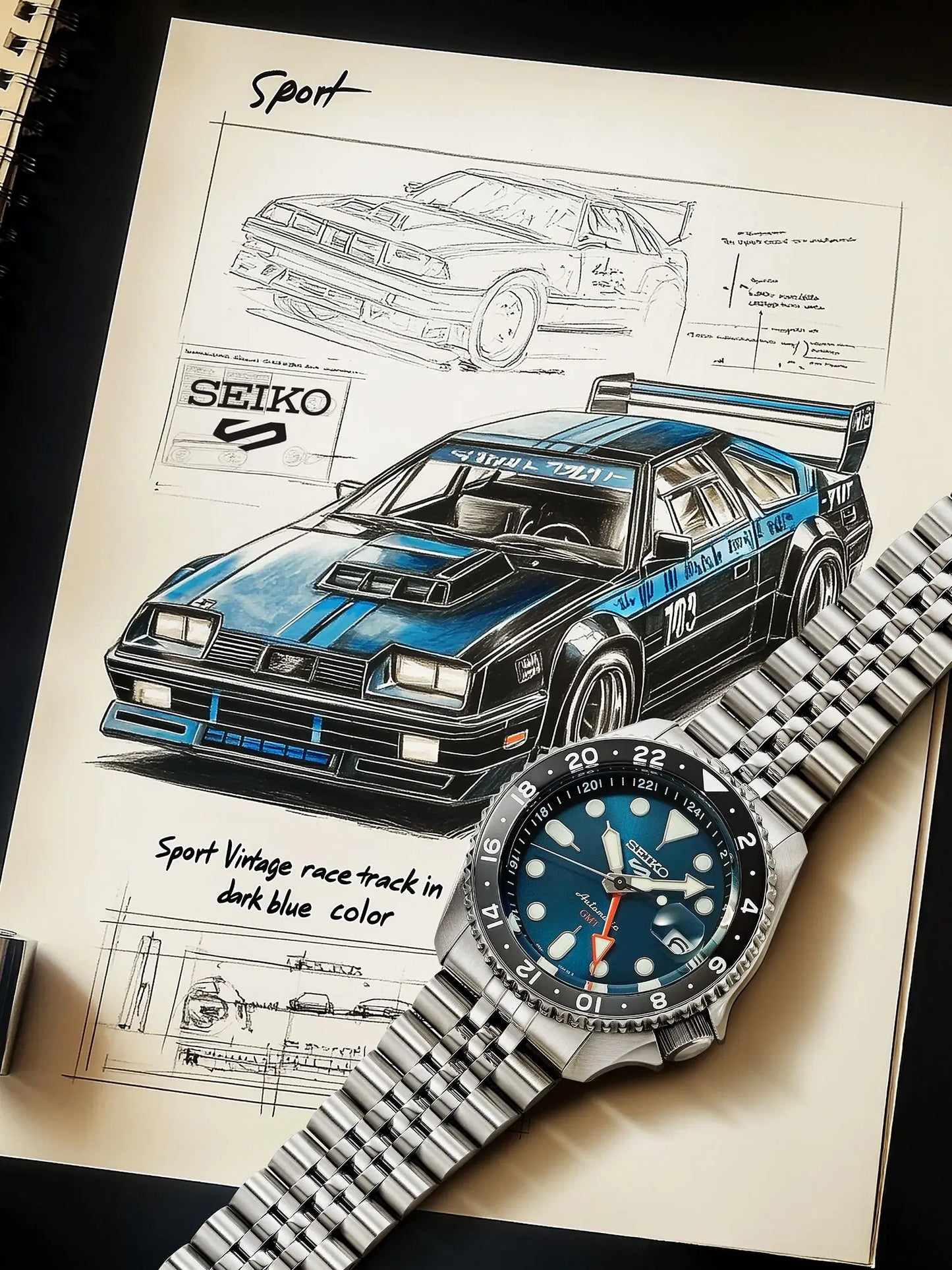 Seiko 5 Sports SSK045K1 GMT automatico sunray blue 42,5 mm acciaio inox calibro 4R34