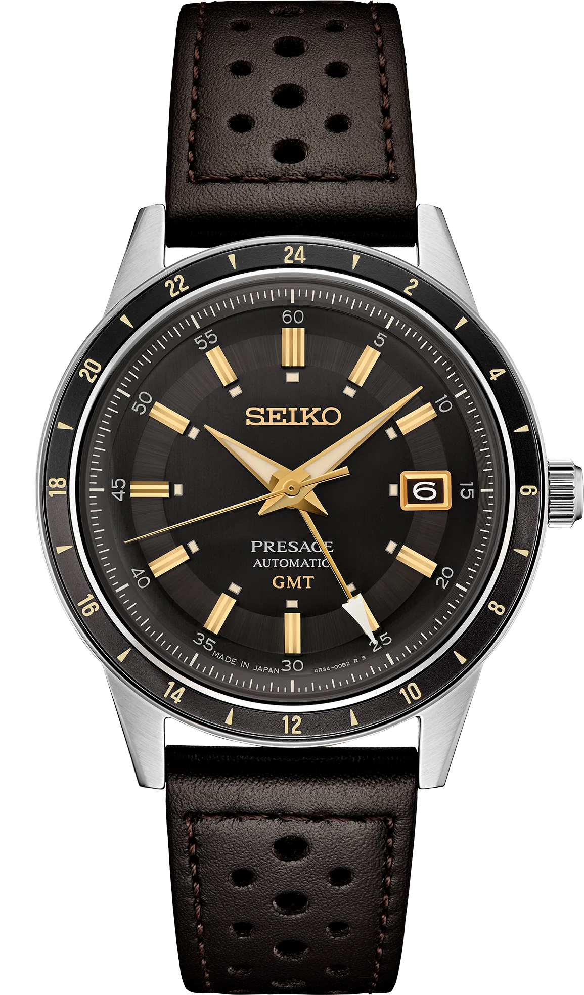 Seiko Presage Style 60’s SSK013J1 – Automatico GMT – Quadrante fumé grigio – Cassa acciaio 40,8 mm – Cinturino pelle marrone – Vintage elegante