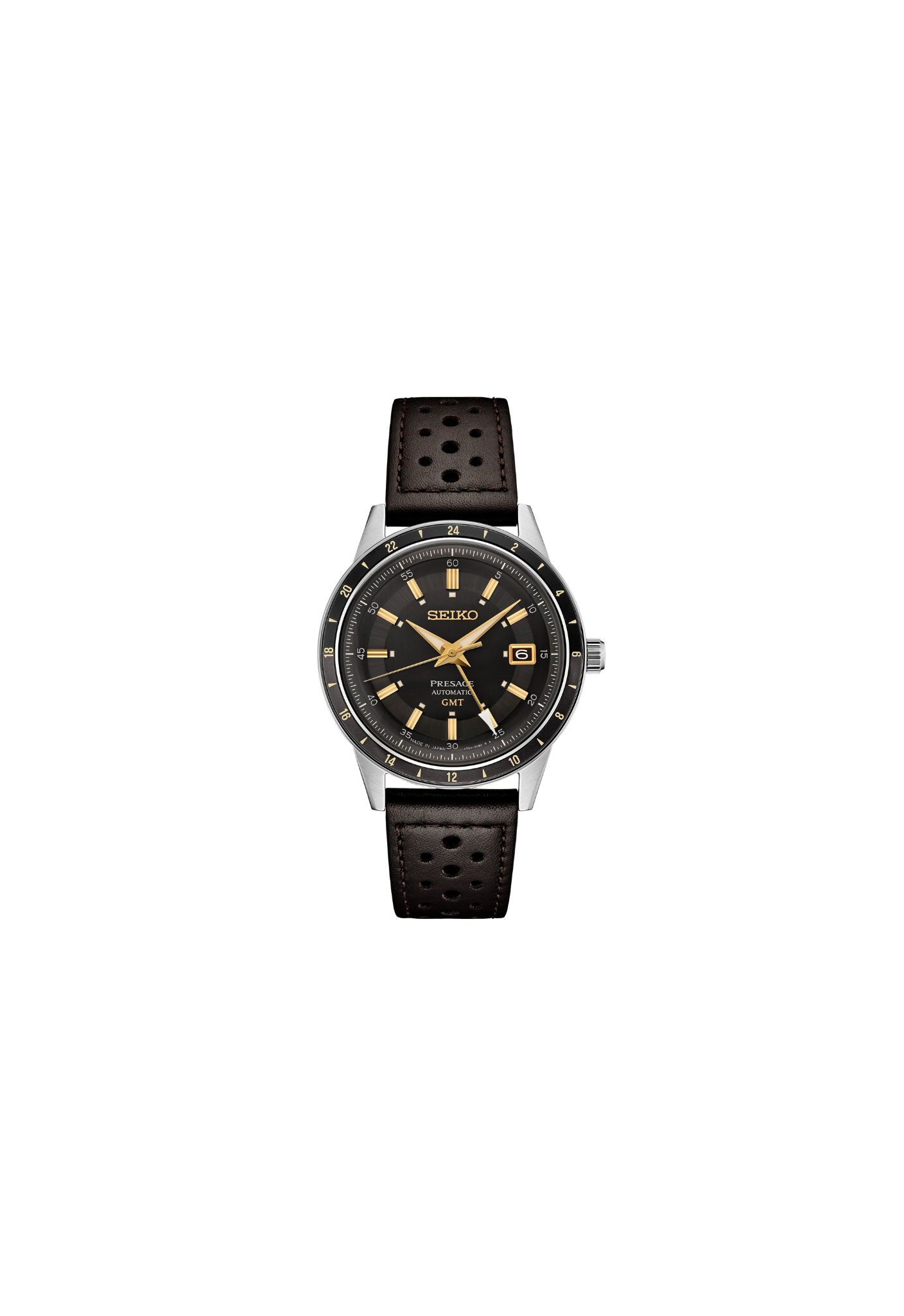 Seiko Presage Style 60’s SSK013J1 – Automatico GMT – Quadrante fumé grigio – Cassa acciaio 40,8 mm – Cinturino pelle marrone – Vintage elegante