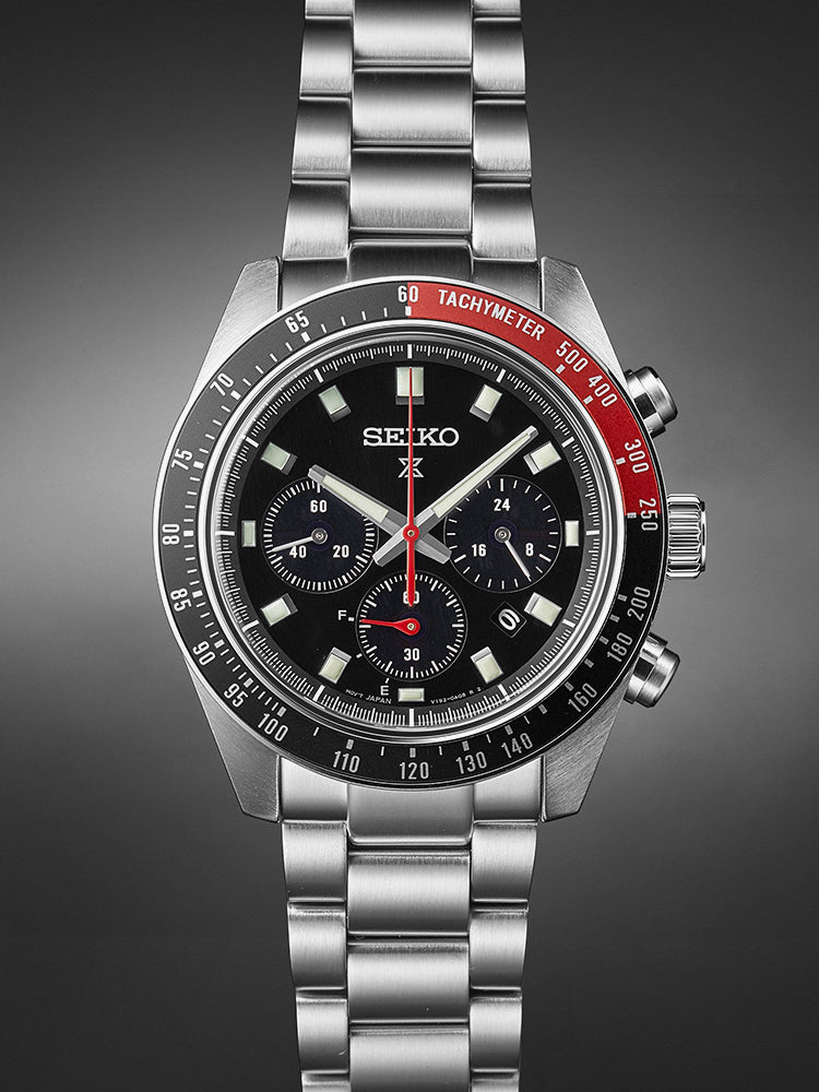 Seiko Prospex Speedtimer Solar Chronograph SSC915P1 – Orologio quarzo solare nero e rosso 41,4mm acciaio con vetro zaffiro
