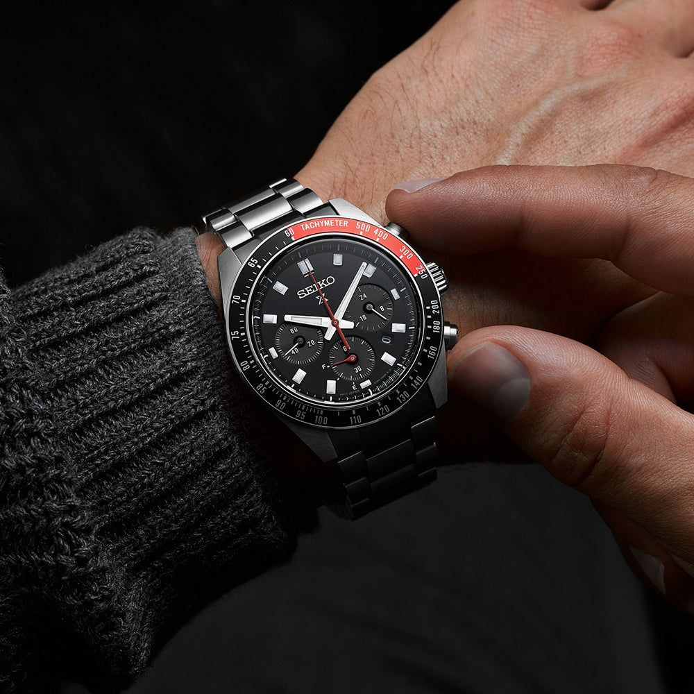 Seiko Prospex Speedtimer Solar Chronograph SSC915P1 – Orologio quarzo solare nero e rosso 41,4mm acciaio con vetro zaffiro