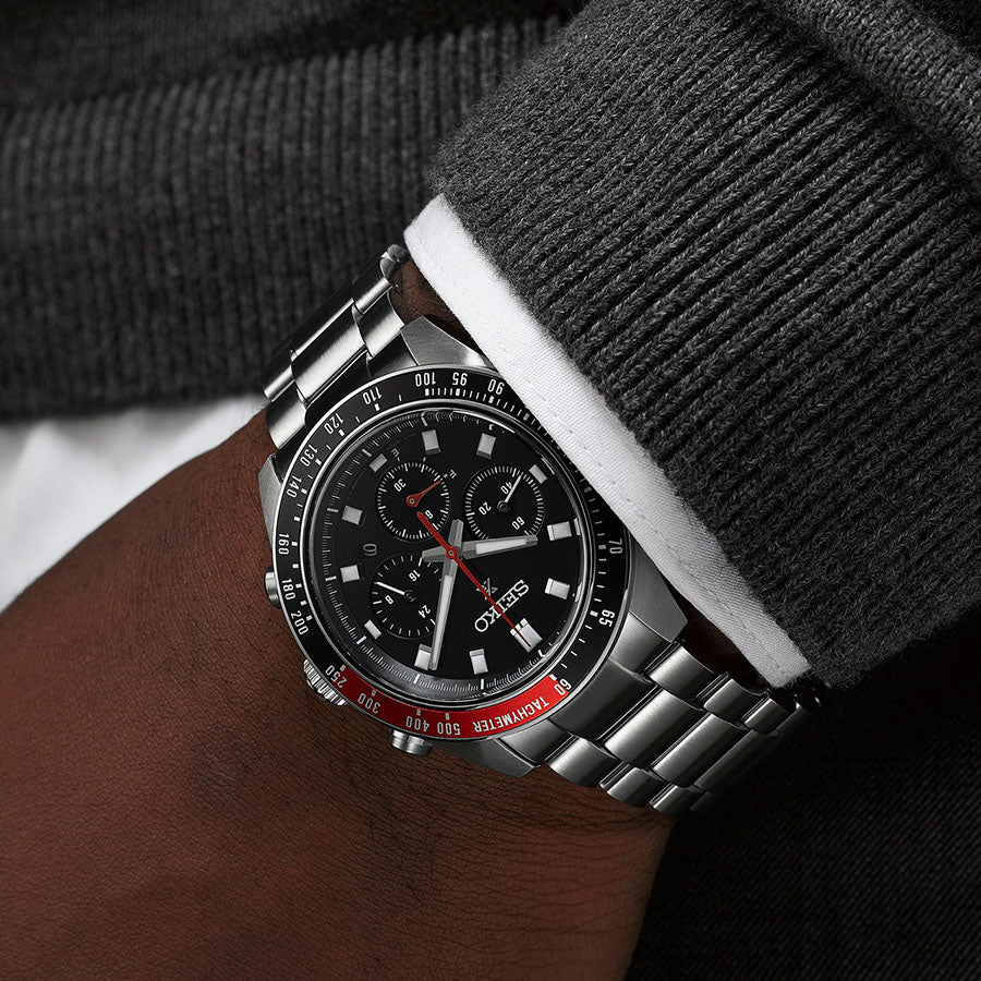 Seiko Prospex Speedtimer Solar Chronograph SSC915P1 – Orologio quarzo solare nero e rosso 41,4mm acciaio con vetro zaffiro