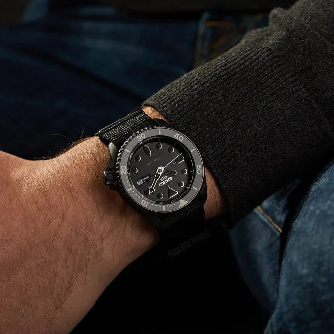 Seiko SRPD79K1 automatico nero hard coating 42,5mm quadrante nero calibro 4R36 nylon