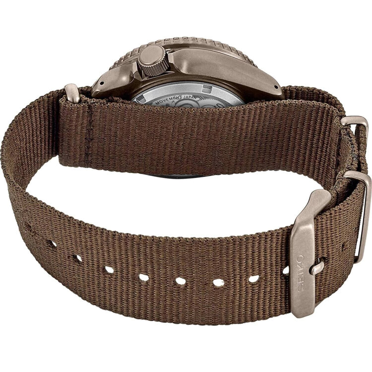 Seiko SRPD85K1 automatico marrone hard coating 42,5mm quadrante day date calibro 4R36 nylon