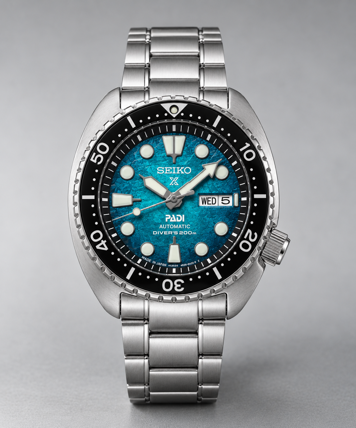 Seiko SRPH57 Prospex King Turtle U.S. Special Edition automatico 45 mm con quadrante verde turchese, lunetta in ceramica nera e bracciale in acciaio.