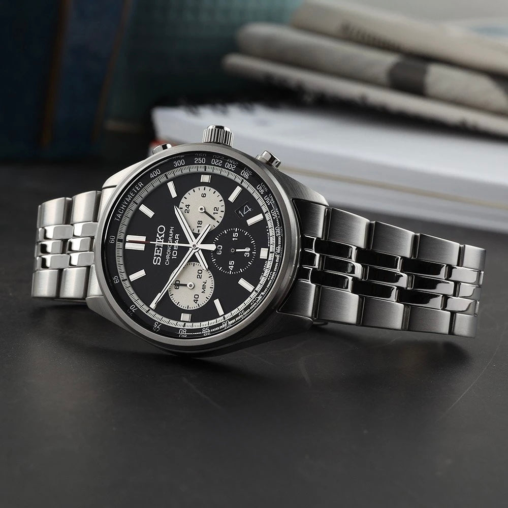Seiko SSB429P1 cronografo quarzo nero acciaio uomo 41,5 mm con quadrante racing