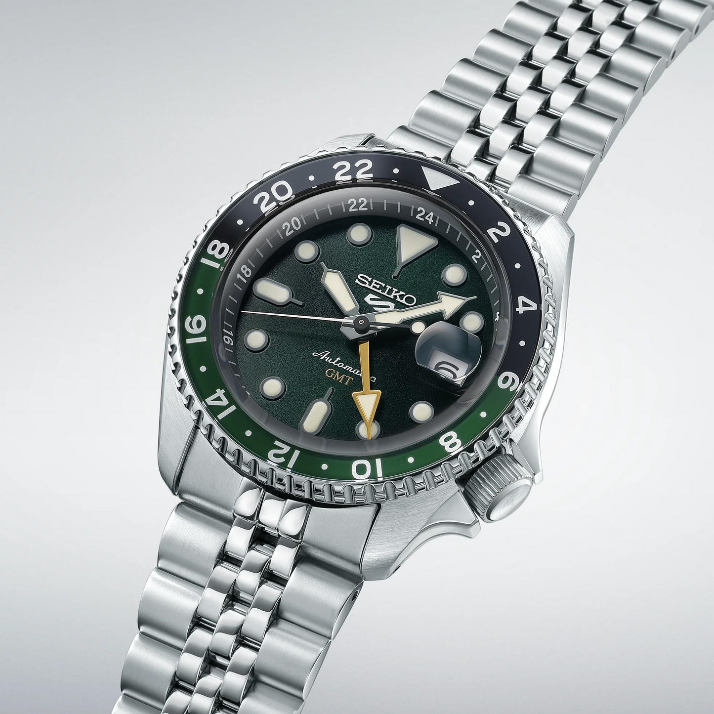 Seiko SSK035 Automatico GMT 42,5mm Verde Calibro 4R34 Acciaio – Orologio con doppio fuso orario e quadrante verde