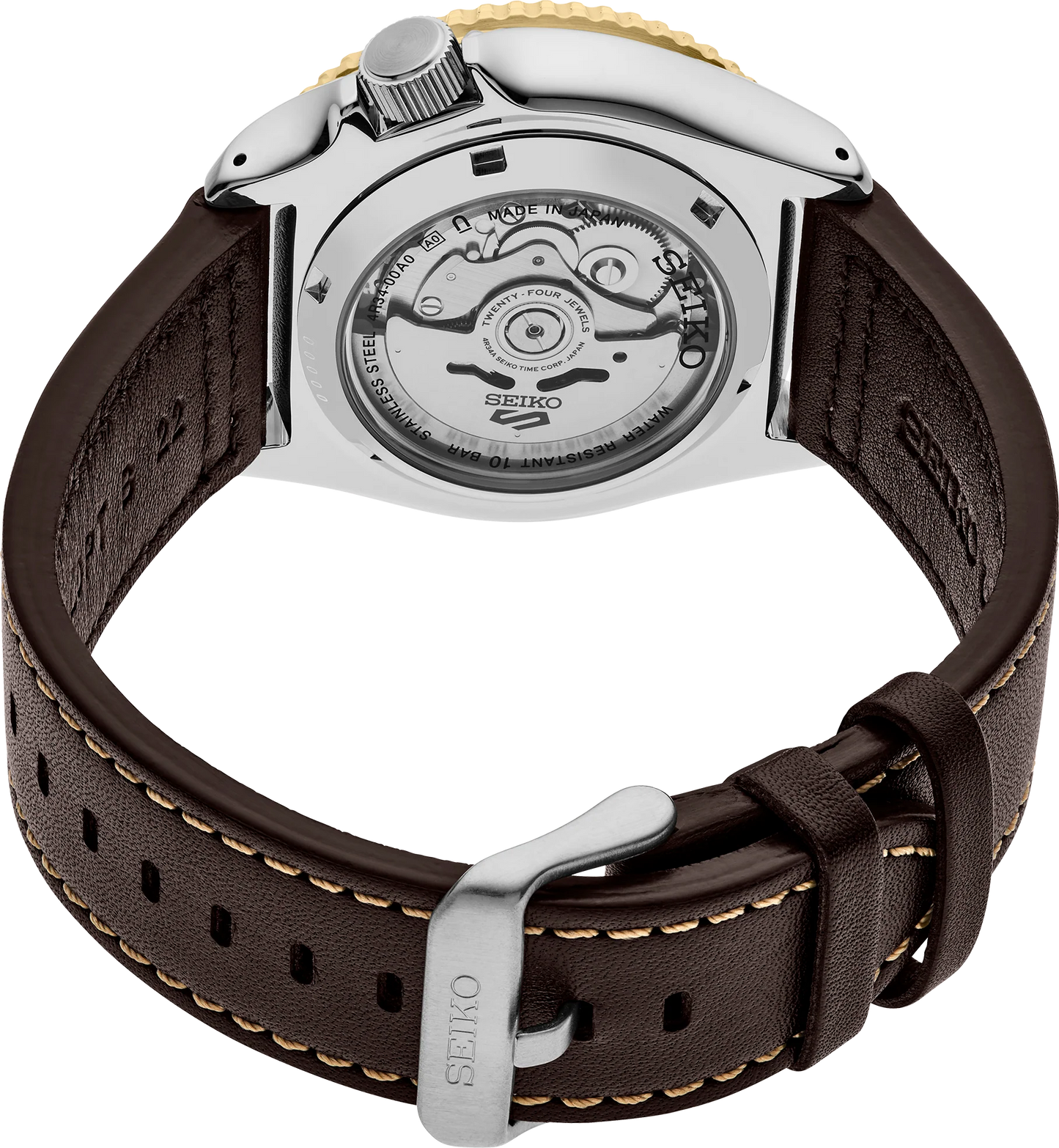 Seiko SSK036K1 automatico GMT nero acciaio 42,5mm calibro 4R34 cinturino pelle