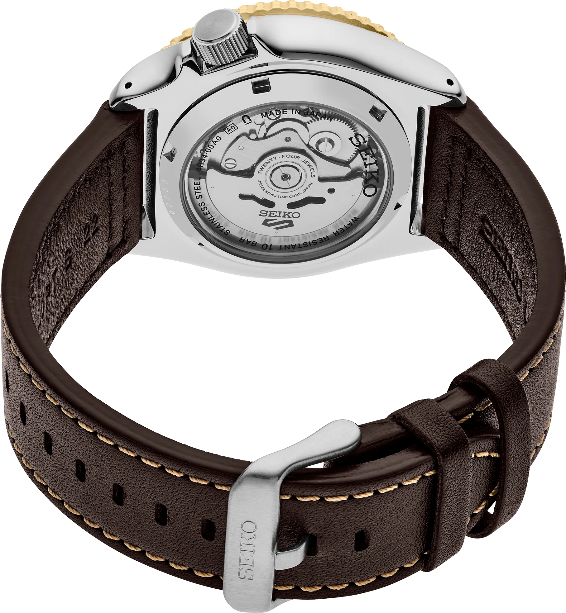 Seiko SSK036K1 automatico GMT nero acciaio 42,5mm calibro 4R34 cinturino pelle