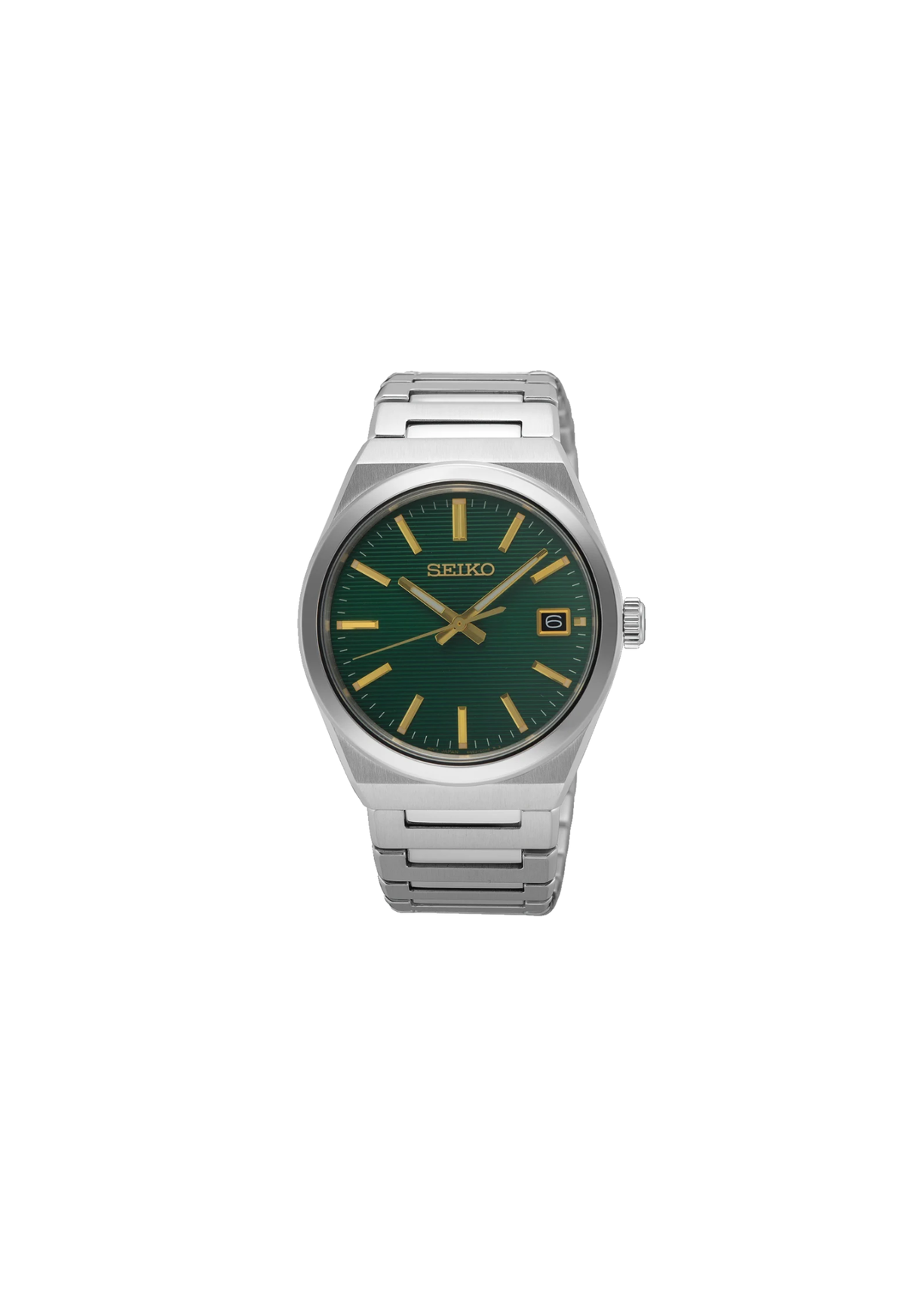 Seiko SUR601P1 Classic 38,9 mm con quadrante verde, lancette color oro, cassa in acciaio e vetro zaffiro.