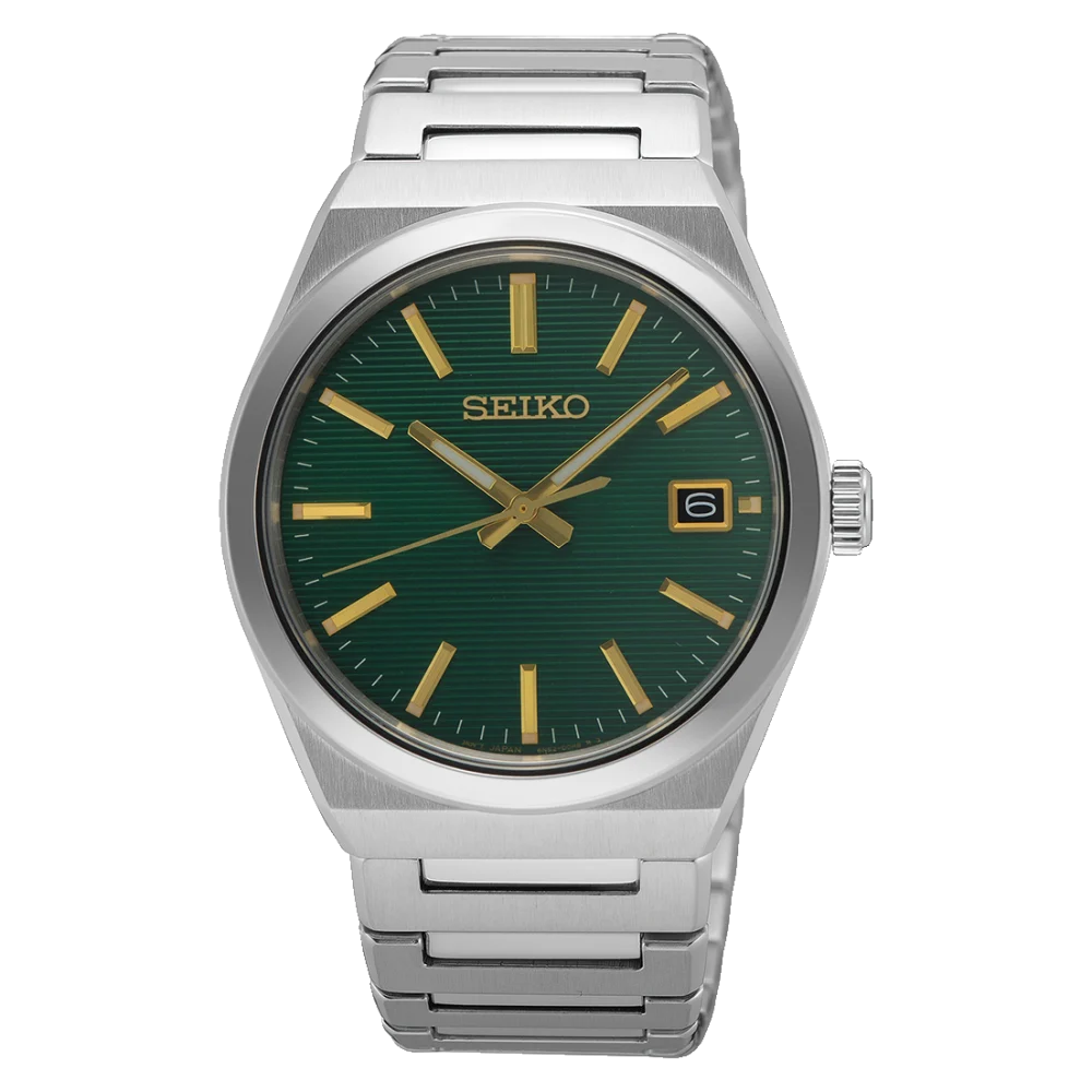 Seiko SUR601P1 Classic 38,9 mm con quadrante verde, lancette color oro, cassa in acciaio e vetro zaffiro.