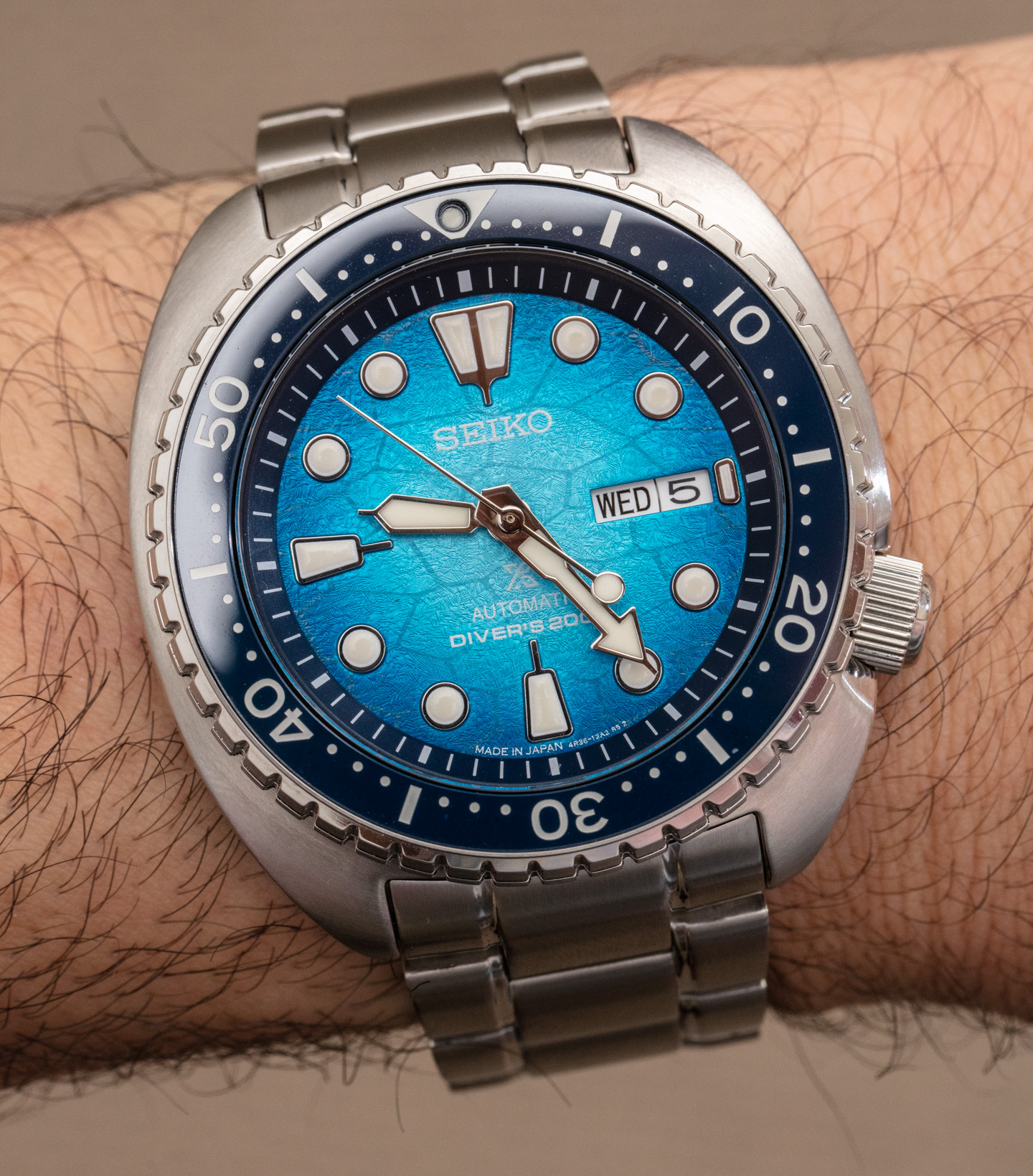 Seiko Turtle Prospex U.S. Special Edition SRPH59 automatico 45 mm con quadrante blu, vetro zaffiro, calibro 4R36, orologio diver professionale 200 metri in acciaio.