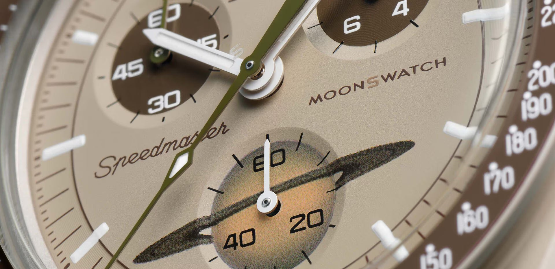 Swatch x Omega MoonSwatch Mission to Saturn SO33T100 cronografo Bioceramic beige quadrante taupe 42mm