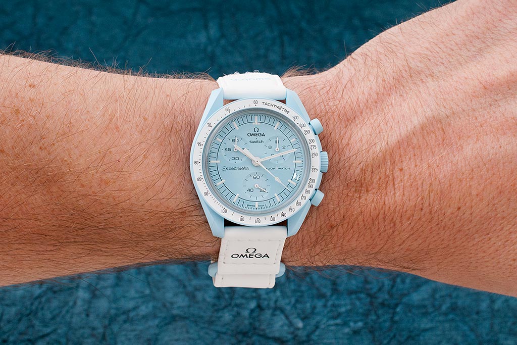 Swatch x Omega MoonSwatch Mission to Uranus SO33L100 cronografo Bioceramic azzurro quadrante bianco 42mm