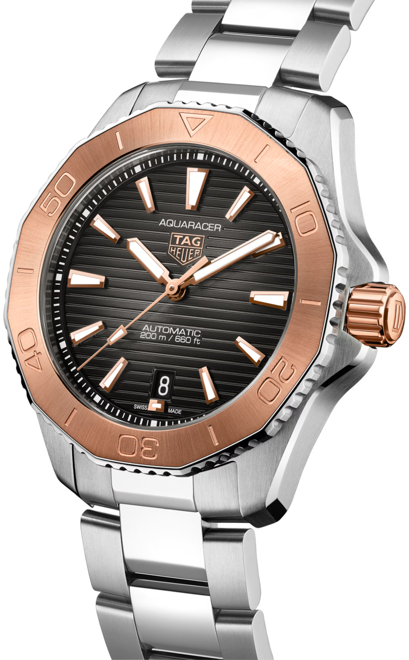 TAG Heuer Aquaracer Professional 200 Date Automatico Swiss Made 40 mm acciaio e oro rosa quadrante nero fumé WBP2151.BA0627