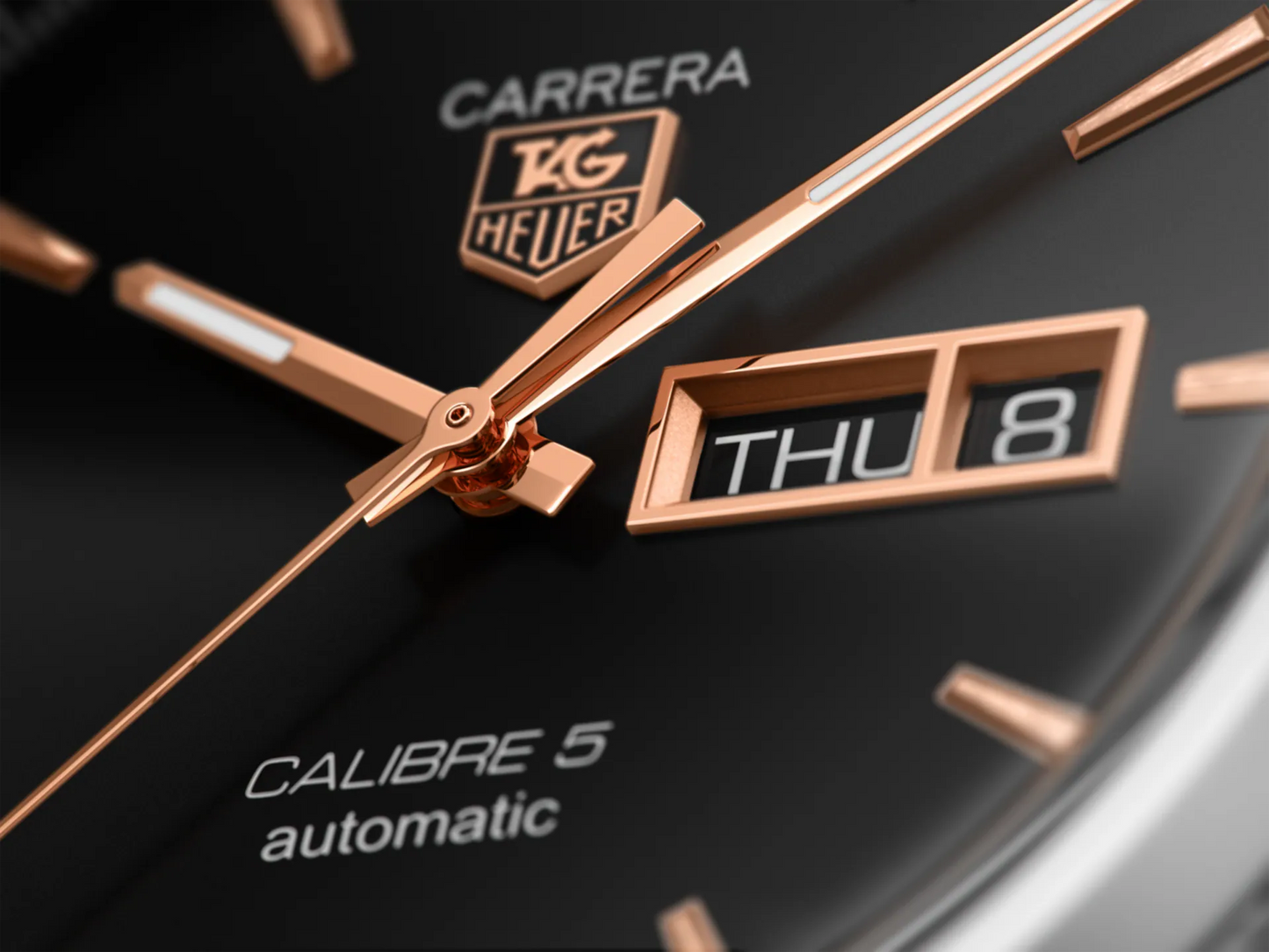 TAG Heuer Carrera WAR201C.BA0723 – Automatico Swiss Made, 41mm, acciaio, quadrante nero con dettagli oro rosa, vetro zaffiro

