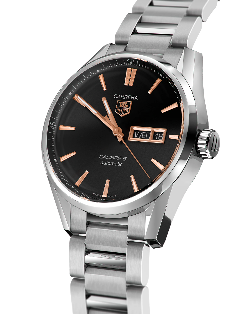 TAG Heuer Carrera WAR201C.BA0723 – Automatico Swiss Made, 41mm, acciaio, quadrante nero con dettagli oro rosa, vetro zaffiro

