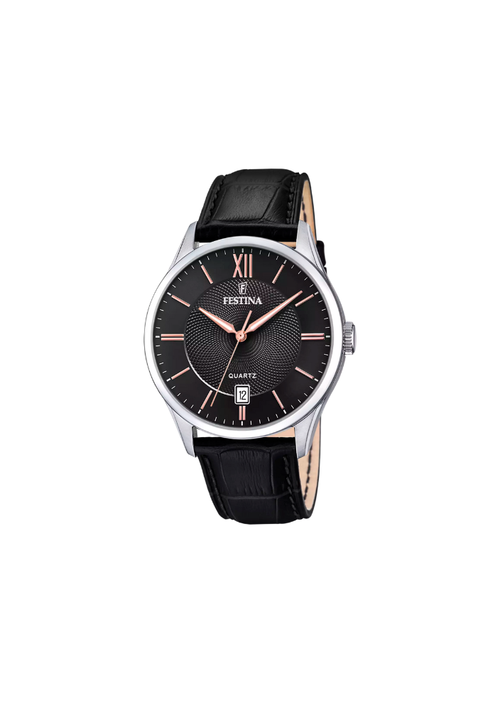 Festina F20 Black Watch Black Leather Strap – Elegance