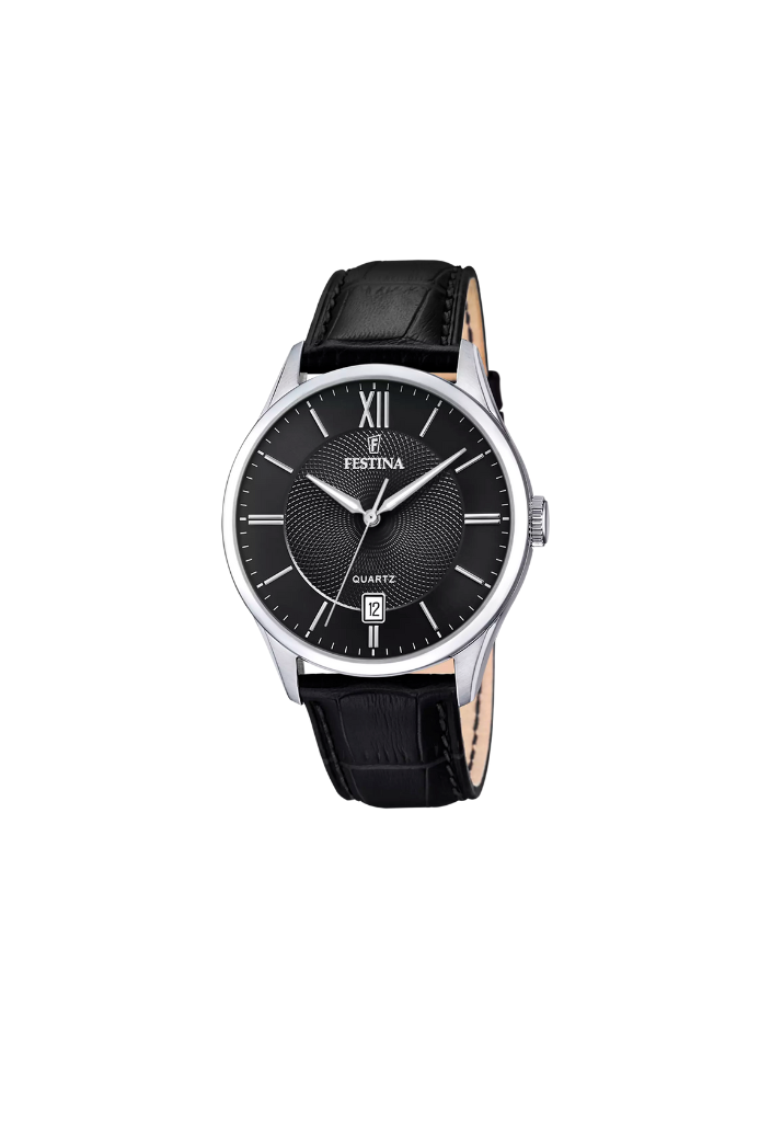 Festina F20 Watch Black Leather Strap