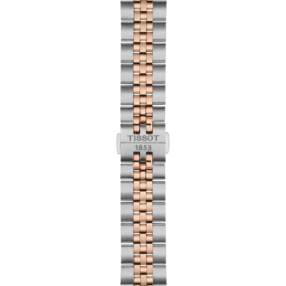 Tissot Ballade T156.410.22.291.01 40 mm con quadrante marrone guilloché a raggi di sole, cassa PVD oro rosa e bracciale in acciaio.