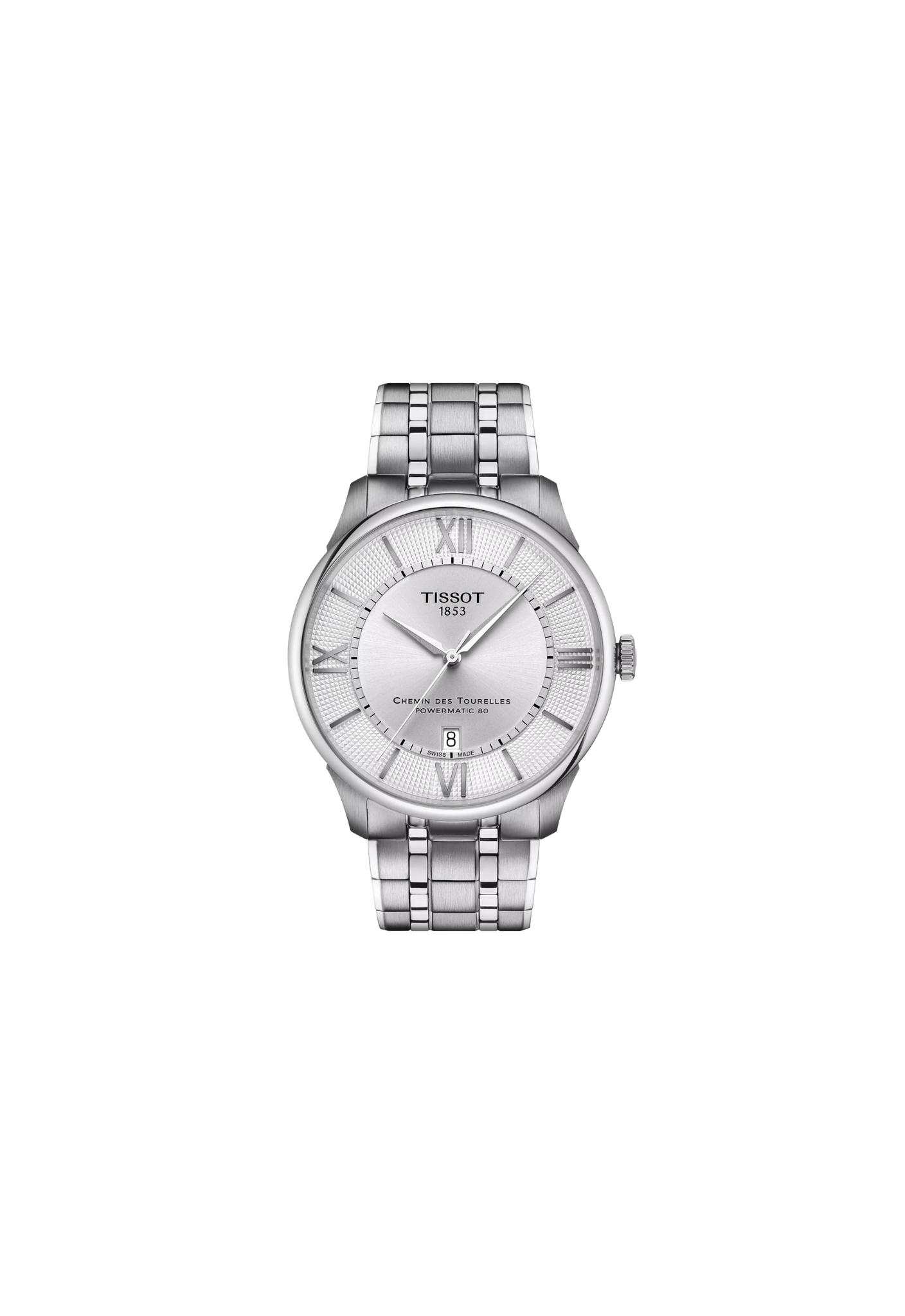 Tissot Chemin Des Tourelles Automatico Swiss Made Argento 42mm T139.407.11.038.00 con quadrante argento, indici romani e movimento automatico.