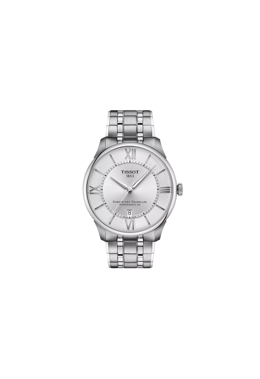 Tissot Chemin Des Tourelles Automatico Swiss Made Argento 42mm T139.407.11.038.00 con quadrante argento, indici romani e movimento automatico.