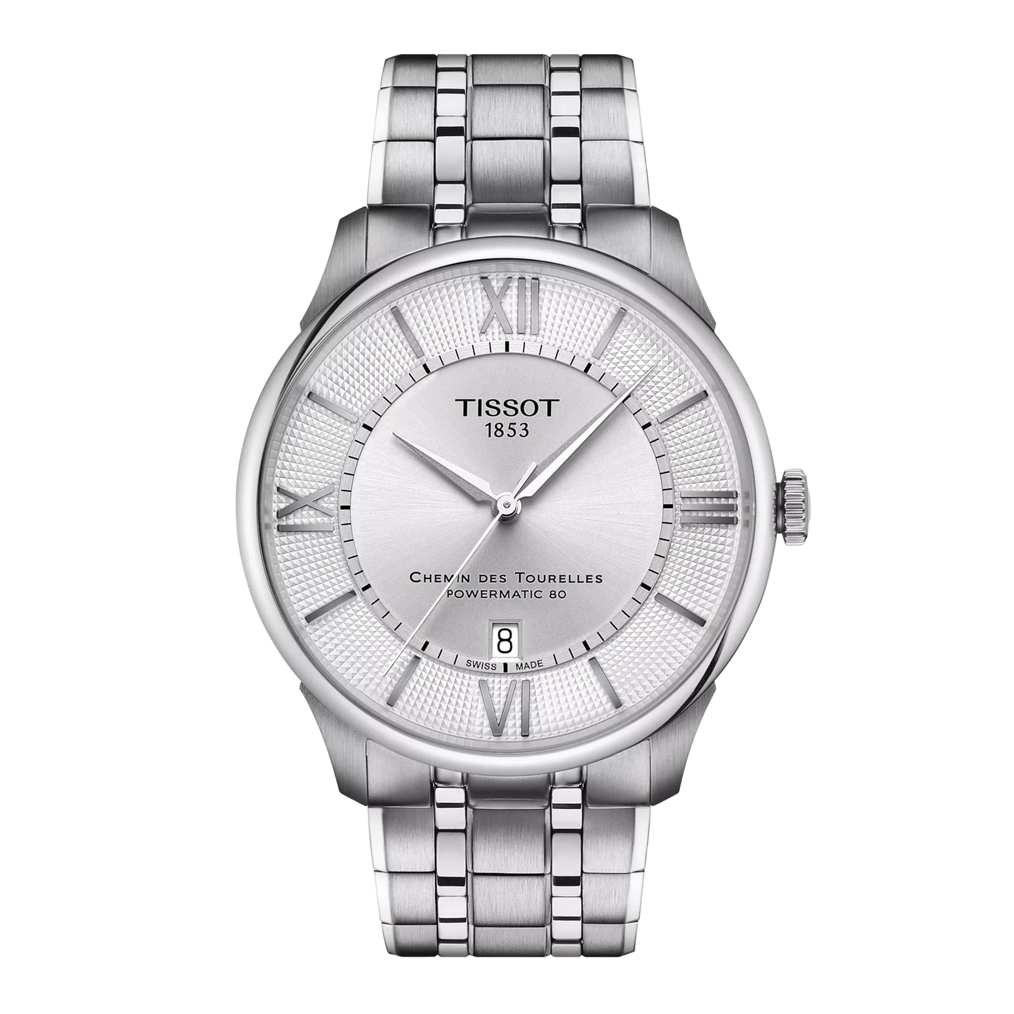 Tissot Chemin Des Tourelles Automatico Swiss Made Argento 42mm T139.407.11.038.00 con quadrante argento, indici romani e movimento automatico.