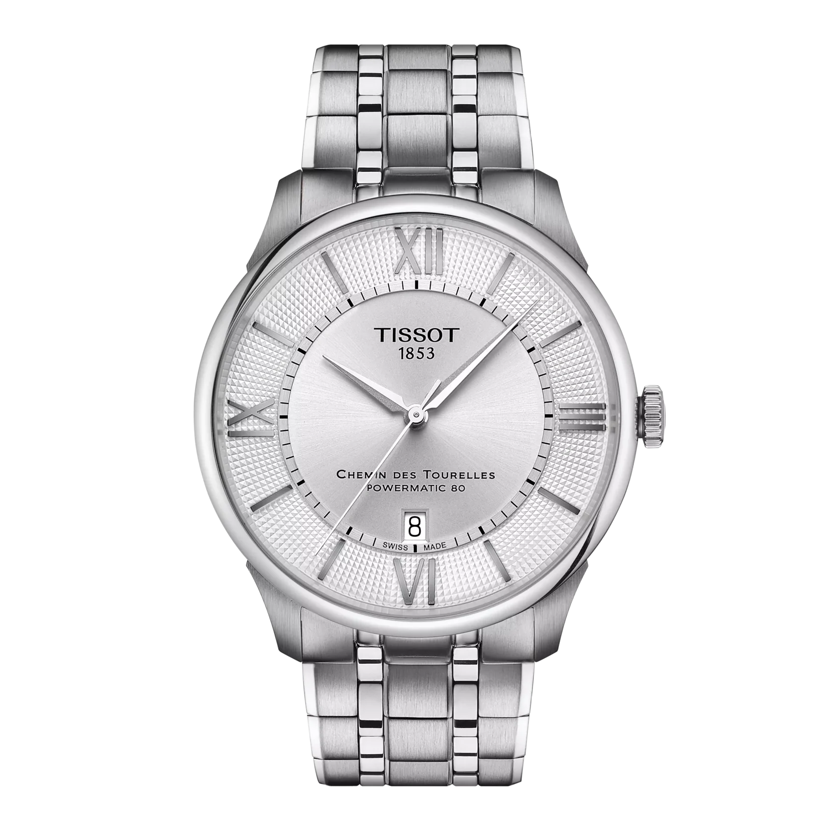 Tissot Chemin Des Tourelles Automatico Swiss Made Argento 42mm T139.407.11.038.00 con quadrante argento, indici romani e movimento automatico.