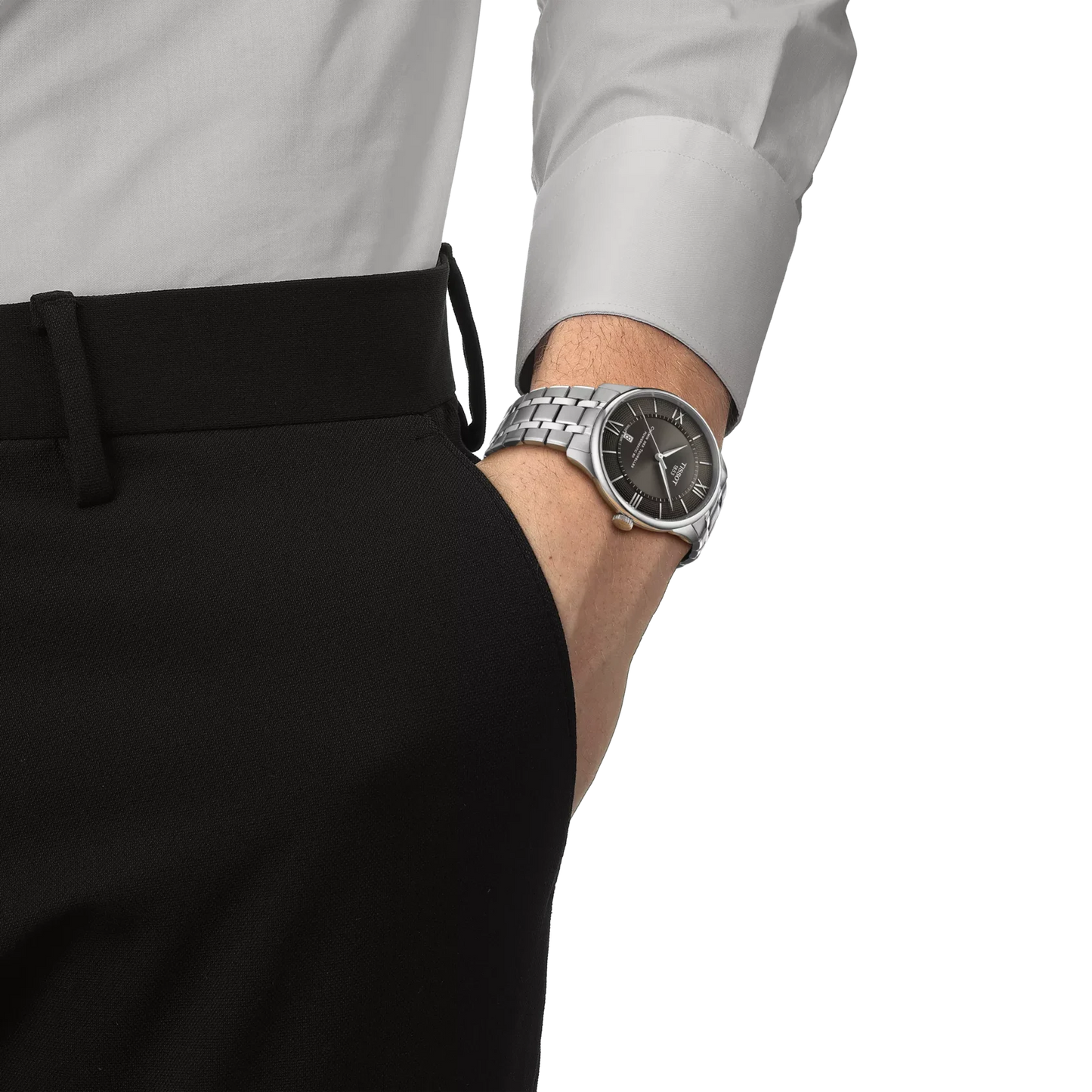 Tissot Chemin Des Tourelles Automatico Swiss Made Grigio Piombo 42mm T139.407.11.068.00 con quadrante grigio, indici romani e movimento automatico.