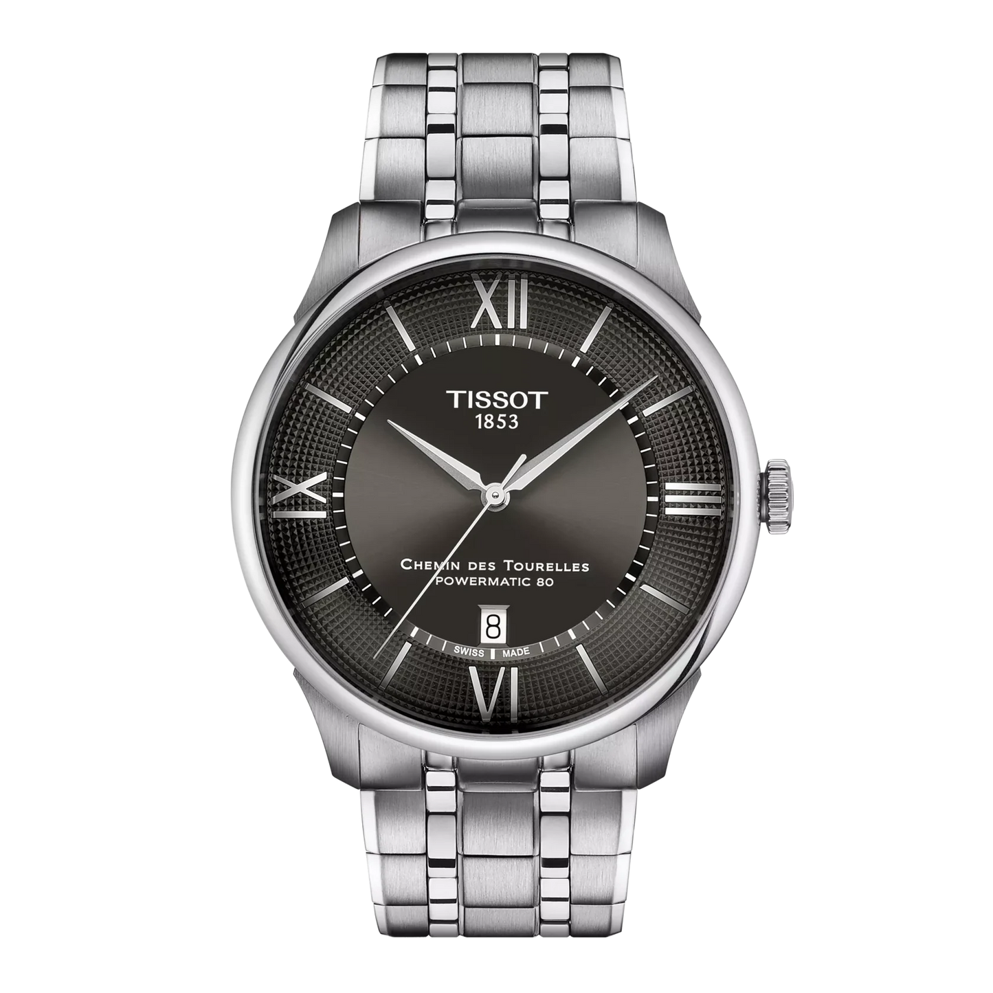 Tissot Chemin Des Tourelles Automatico Swiss Made Grigio Piombo 42mm T139.407.11.068.00 con quadrante grigio, indici romani e movimento automatico.