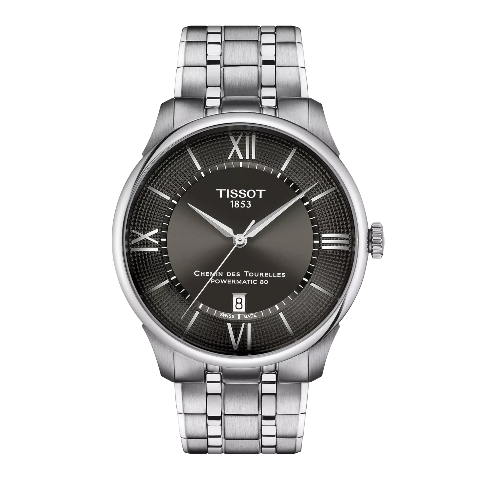 Tissot Chemin Des Tourelles Automatico Swiss Made Grigio Piombo 42mm T139.407.11.068.00 con quadrante grigio, indici romani e movimento automatico.