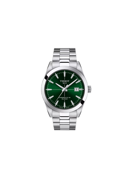 Tissot Gentleman Powermatic 80 T127.407.11.091.01 – Orologio automatico Swiss Made da 40mm con quadrante verde soleil, vetro zaffiro e bracciale in acciaio