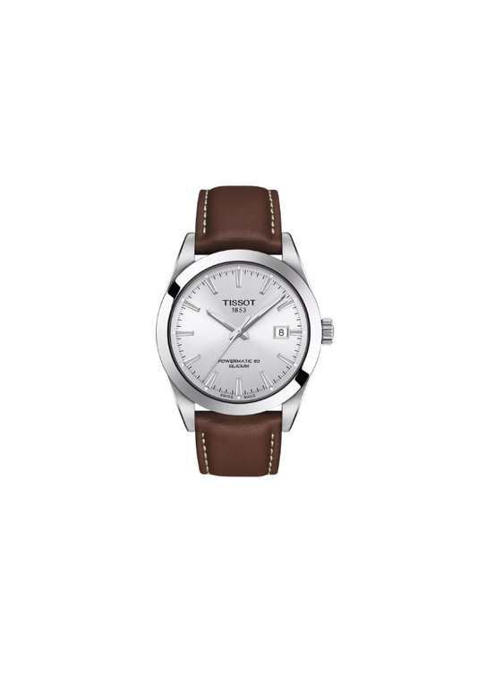 Tissot Gentleman T127.407.16.031.00 orologio automatico Swiss Made 40mm quadrante silver soleil cinturino pelle marrone

