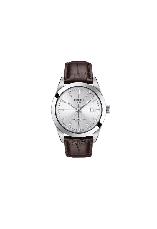 Tissot Gentleman T127.407.16.031.01 orologio automatico Swiss Made 40mm quadrante silver soleil cinturino pelle marrone

