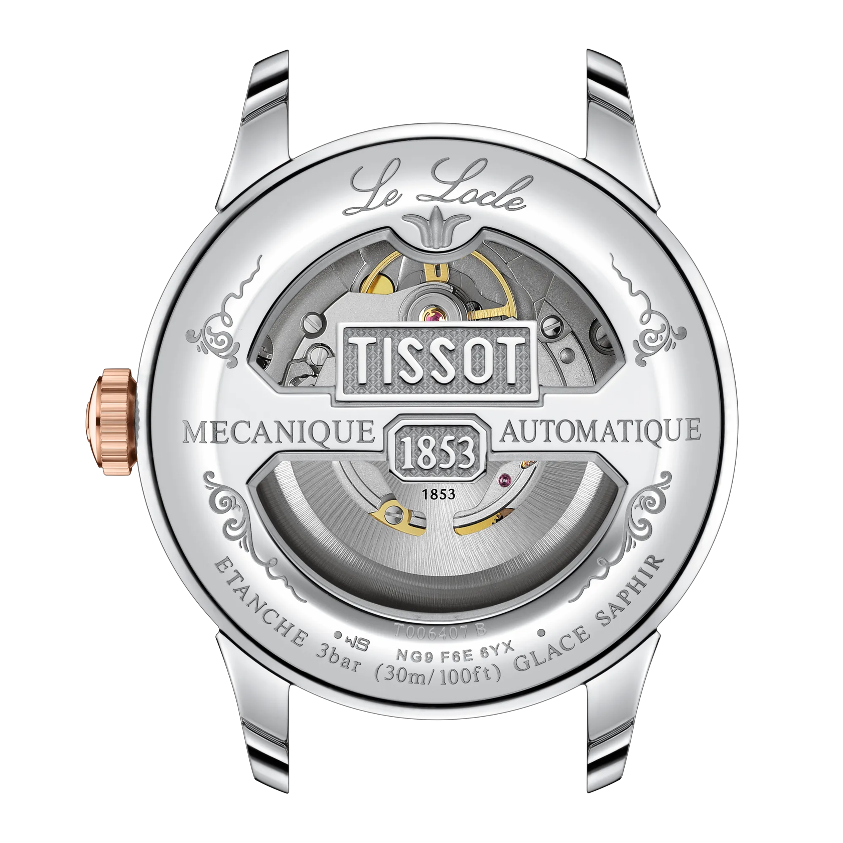 Tissot Le Locle Powermatic 80 automatico acciaio e oro rosa 39.3mm – Codice T006.407.22.033.00 – movimento Swiss Made, vetro zaffiro, fondello trasparente

