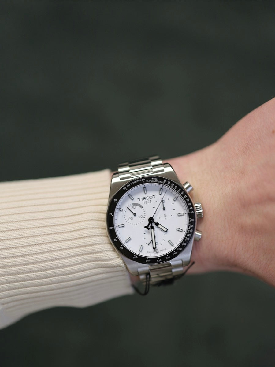 Tissot PR516 Chronograph Quartz T149.417.11.011.00 40mm quadrante bianco cronografo Swiss Made acciaio inox vetro zaffiro