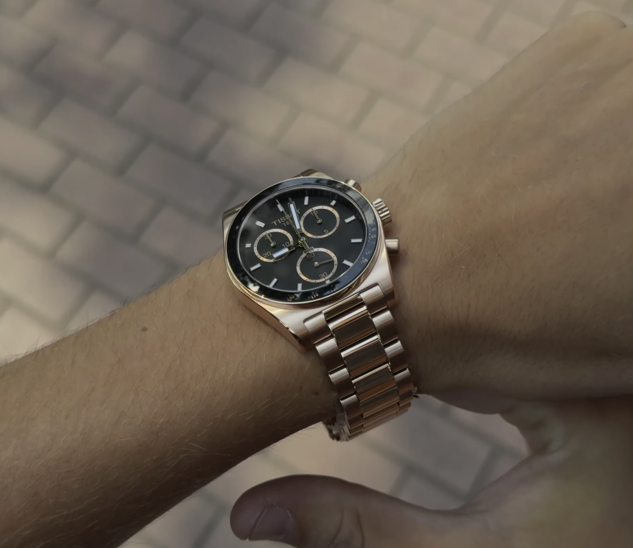 Tissot PR516 Chronograph Quartz T149.417.33.051.00 40mm nero oro rosa PVD cronografo Swiss Made vetro zaffiro