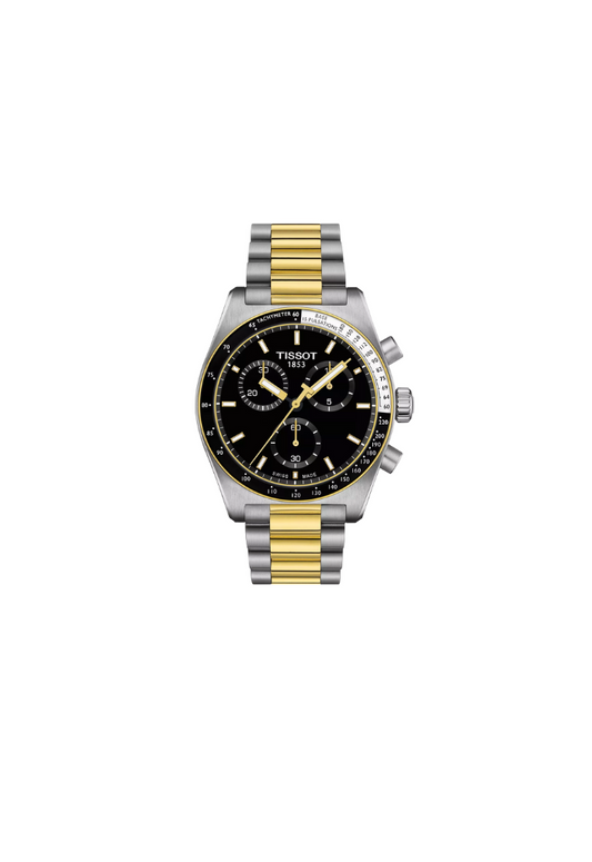 Tissot PR516 Chronograph T149.417.22.051.00 – cronografo quarzo Swiss Made nero e oro 40mm, vetro zaffiro antiriflesso, fondello inciso, cinturino intercambiabile