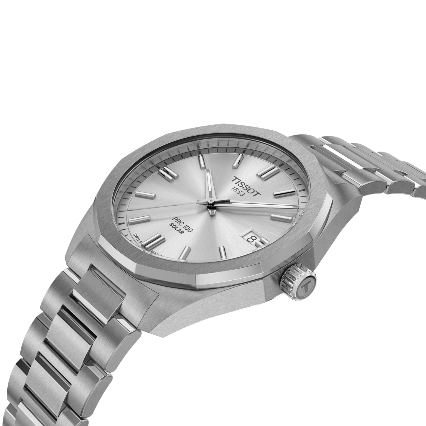 Tissot PRC 100 Solar T151.422.11.031.00 – Orologio uomo 39mm quarzo Swiss Made con quadrante argentato, cassa acciaio e vetro zaffiro antigraffio.
