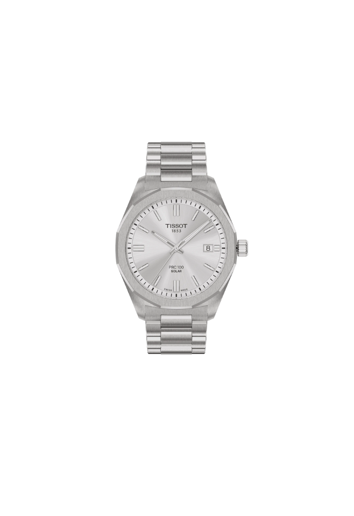 Tissot PRC 100 Solar T151.422.11.031.00 – Orologio uomo 39mm quarzo Swiss Made con quadrante argentato, cassa acciaio e vetro zaffiro antigraffio.

