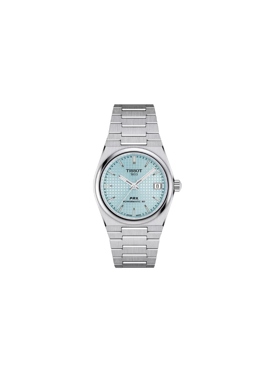 Tissot PRX 35mm automatico Swiss Made acciaio quadrante azzurro ghiaccio Ref. T137.207.11.351.00 orologio elegante con bracciale integrato