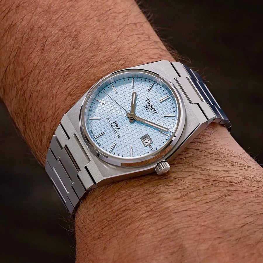 Tissot PRX 35mm automatico Swiss Made acciaio quadrante azzurro ghiaccio Ref. T137.207.11.351.00 orologio elegante con bracciale integrato