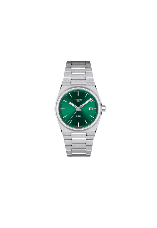 Tissot PRX 35mm quarzo Swiss Made acciaio quadrante verde scuro Ref. T137.210.11.081.00 orologio elegante con bracciale integrato