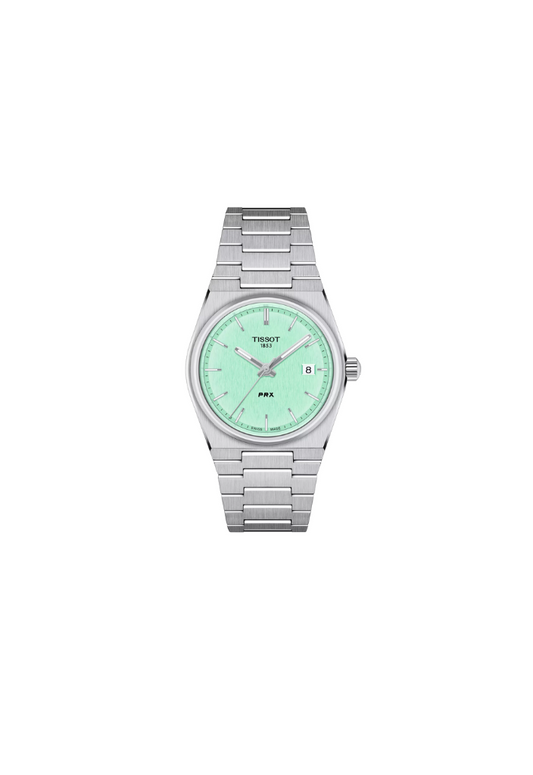 Tissot PRX 35mm quarzo Swiss Made acciaio quadrante verde Ref. T137.210.11.091.00 orologio elegante con bracciale integratoTissot PRX 35mm T137.210.11.091.00