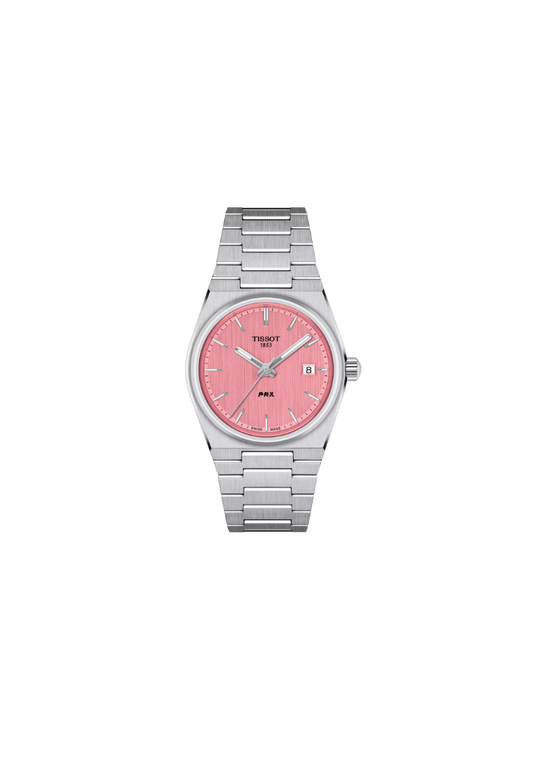 Tissot PRX 35mm quarzo Swiss Made acciaio quadrante rosa Ref. T137.210.11.331.00 orologio elegante con bracciale integrato