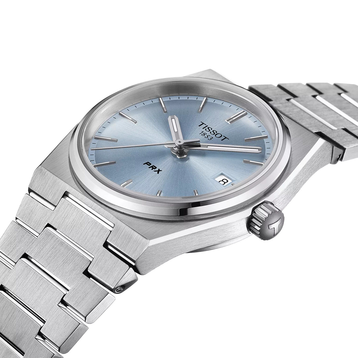 Tissot PRX 35mm quarzo Swiss Made acciaio quadrante azzurro ghiaccio Ref. T137.210.11.351.00 orologio elegante con bracciale integrato