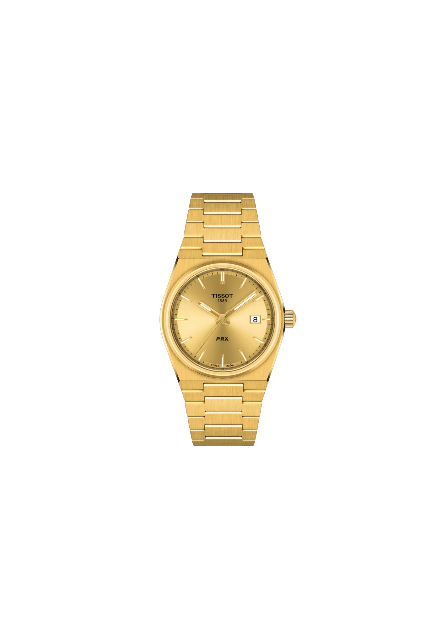 Tissot PRX 35mm quarzo Swiss Made oro quadrante champagne T137.210.33.021.00 bracciale acciaio PVD oro