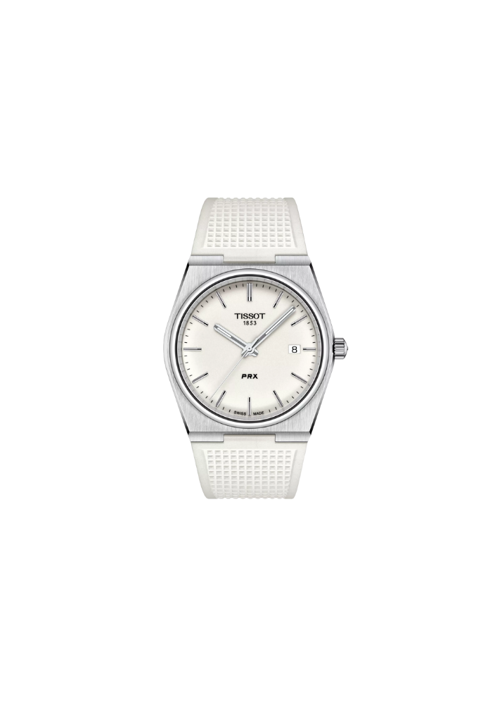 Tissot PRX 40mm T137.410.17.011.00 Orologio Uomo Quadrante Bianco Cinturino Gomma Bianca Quarzo Swiss Made Vetro Zaffiro