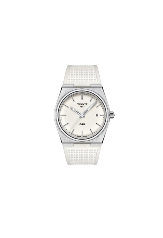 Tissot PRX 40mm T137.410.17.011.00 Orologio Uomo Quadrante Bianco Cinturino Gomma Bianca Quarzo Swiss Made Vetro Zaffiro
