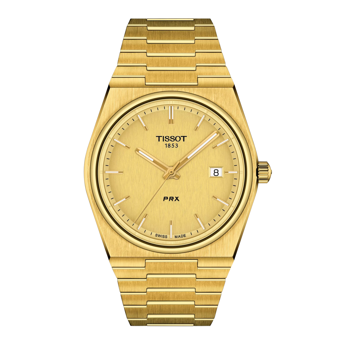 Tissot PRX 40mm quarzo Swiss Made oro quadrante champagne T137.410.33.021.00 bracciale acciaio PVD oro
